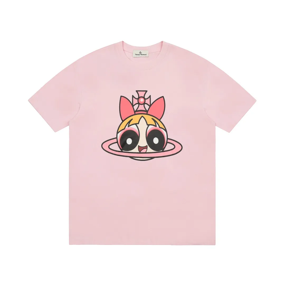 vivienne west wood Vivienne Powerpuff Girls co-branded printed short-sleeves are simply not good-looking! Same style for men and women, the rise of the retro second dimension Color: Huahua (pink) Bubble (blue) Maomao (green) Size: XS-L